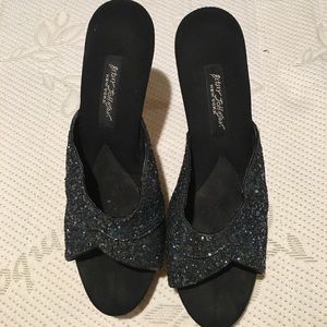 Midnight blue iridescent sparkle Betsey poly pumps